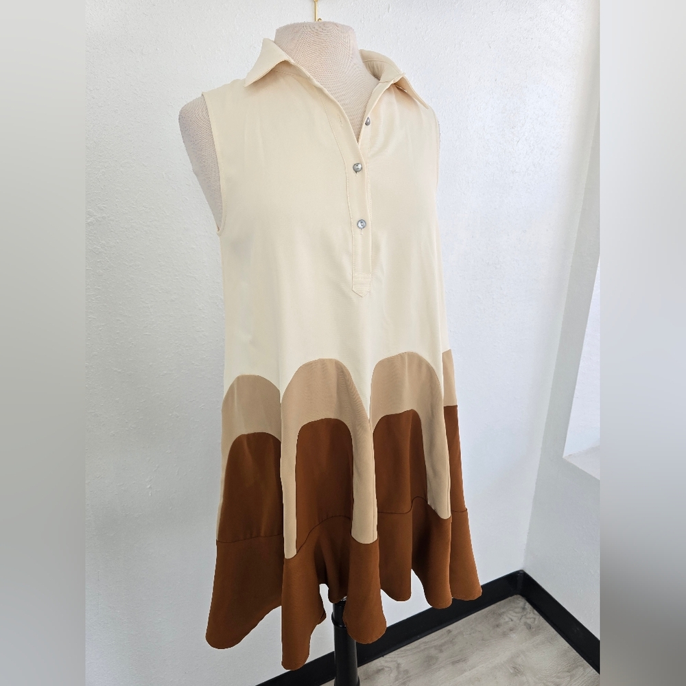 Entro NWT Flounce Nadia Color Block Cream And Brown Arch Collar Dress Size Small - Picture 5 of 9